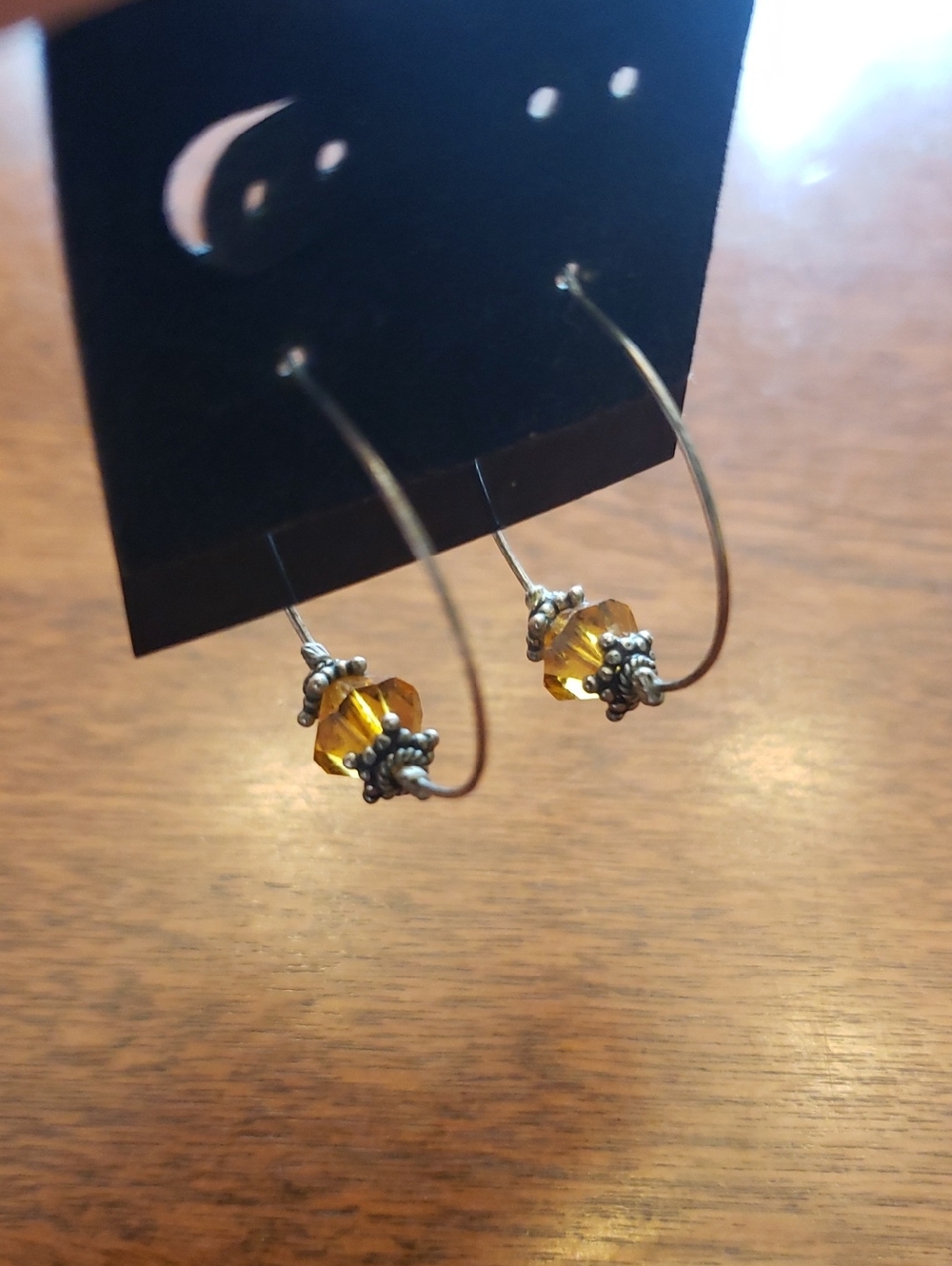 Amber Bead Hoop Earrings - Approx 1.5" Diameter